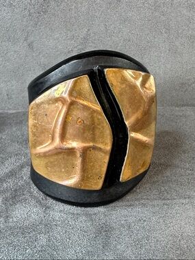 Bold Two-Tone Statement Cuff Bracelet - Black and Gold Vigneri
